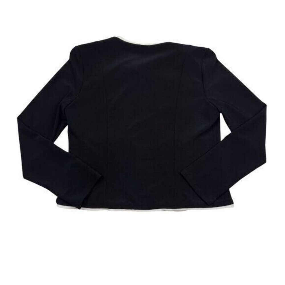 Joseph Ribkoff Black/White Piped Front Pocket Open Front Jacket Women's Size 6 - Picture 4 of 8